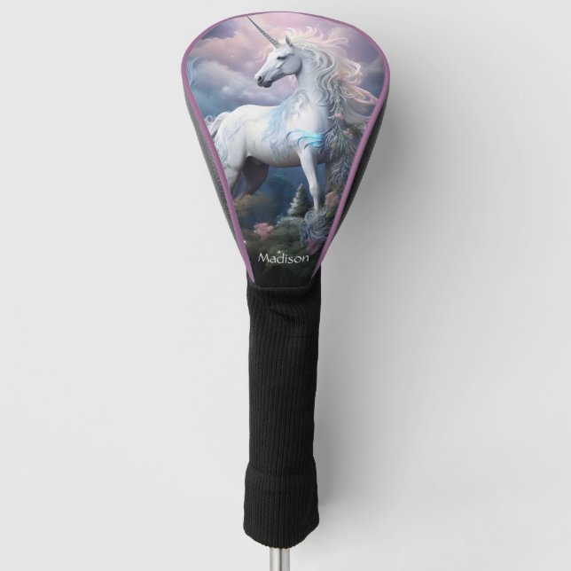 Funda Para Palo De Golf Nombre personalizado lindo unicornio (Anverso)