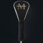 Funda Para Palo De Golf Nombre personalizado Monograma negro<br><div class="desc">Crea tu propia cubierta personalizada de cabezal de golf redondo negro con tu nombre y monograma personalizados.</div>