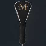 Funda Para Palo De Golf Nombre personalizado Monograma negro<br><div class="desc">Crea tu propia cubierta personalizada de cabezal de golf redondo negro con tu nombre y monograma personalizados.</div>