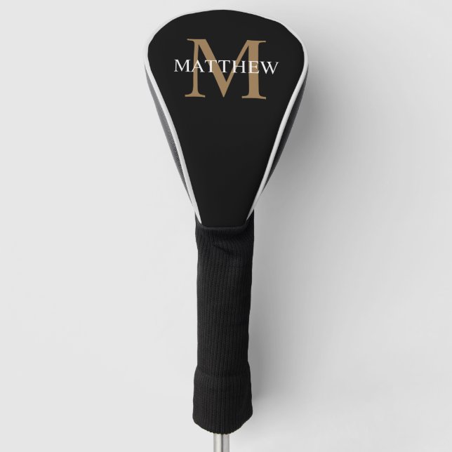 Funda Para Palo De Golf Nombre personalizado Monograma negro (Anverso)