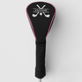 Funda Para Palo De Golf Nombre Personalizado Negro Blanco Rosa