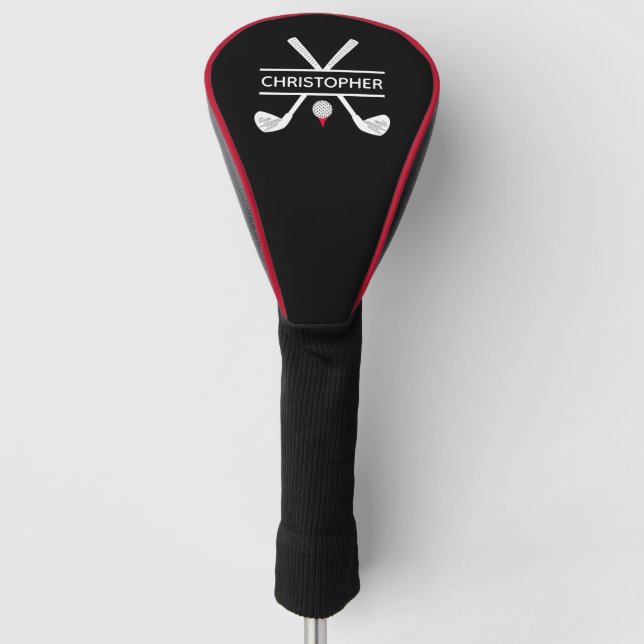 Funda Para Palo De Golf Nombre personalizado rojo blanco negro (Anverso)
