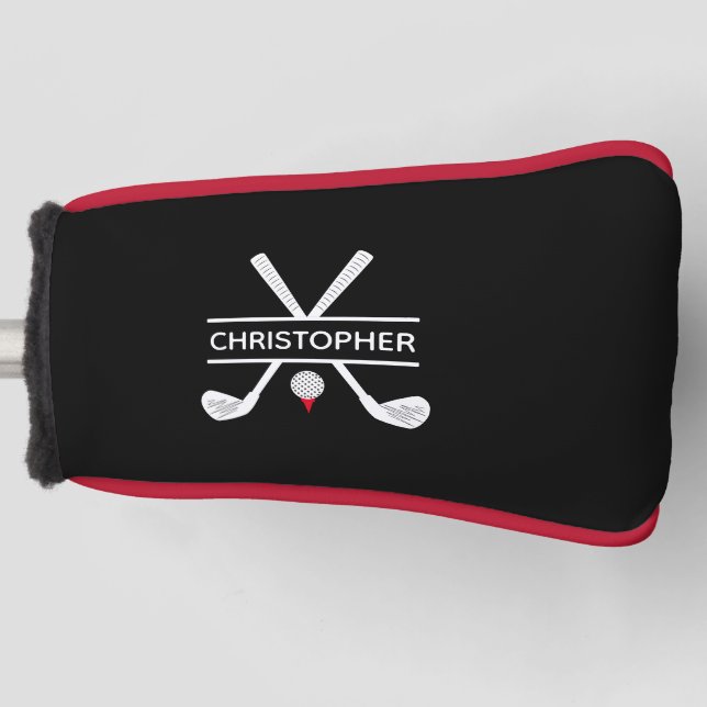 Funda Para Palo De Golf Nombre personalizado rojo blanco negro (Anverso)