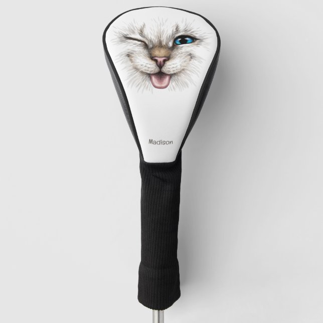 Funda Para Palo De Golf Nombre personalizado Winking Cat (Anverso)