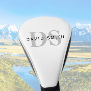 Funda Para Palo De Golf Nombre y monograma modernos   Blanco negro y gris