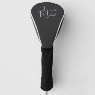 Funda Para Palo De Golf Nombres de Pareja Boda Letra a Mano Negro Mate