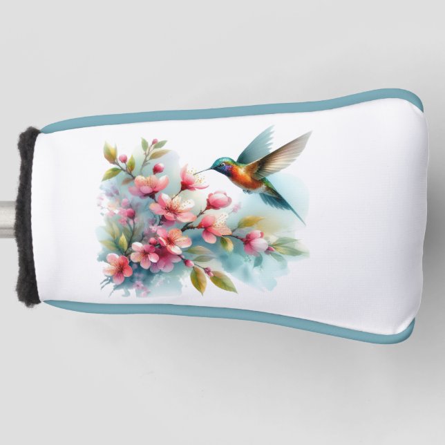 Funda Para Palo De Golf Obra artística de colibrí floral/primavera (Anverso)