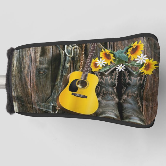 Funda Para Palo De Golf Oeste de Caballo Bostaza Guitarra girasoles (Anverso)
