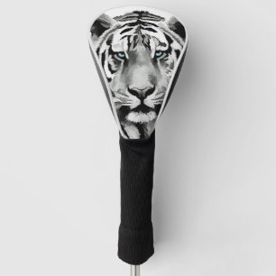 Funda Para Palo De Golf Ojos azules blancos y negros del tigre