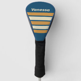 Funda Para Palo De Golf Ola Azul Retro a Través de Rayas con Nombre