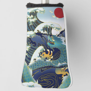 Funda Para Palo De Golf Olas azules Dragón verde Rojo Sol cabeza de golf c