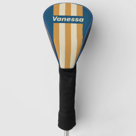 Funda Para Palo De Golf Olas Azules Retro con Rayas Finas y Nombre
