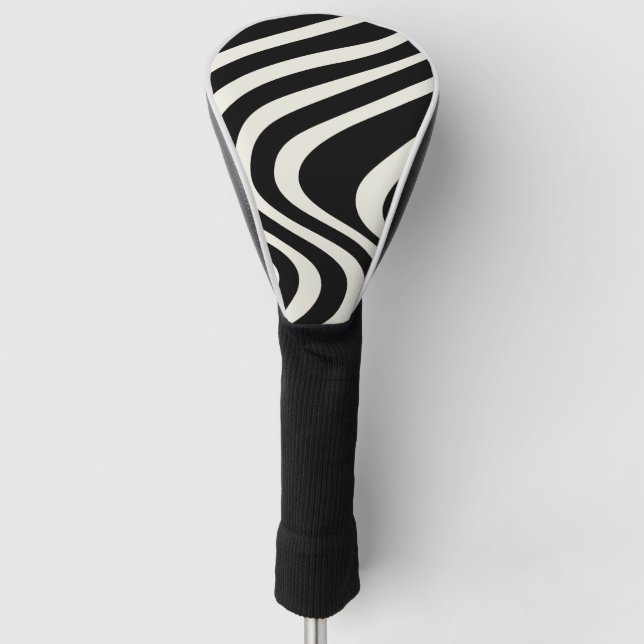 Funda Para Palo De Golf Ondas retro en blanco y negro (Anverso)