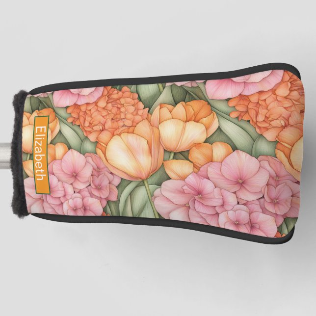 Funda Para Palo De Golf Orange and Pink Tulip Flowers Personalized (Anverso)
