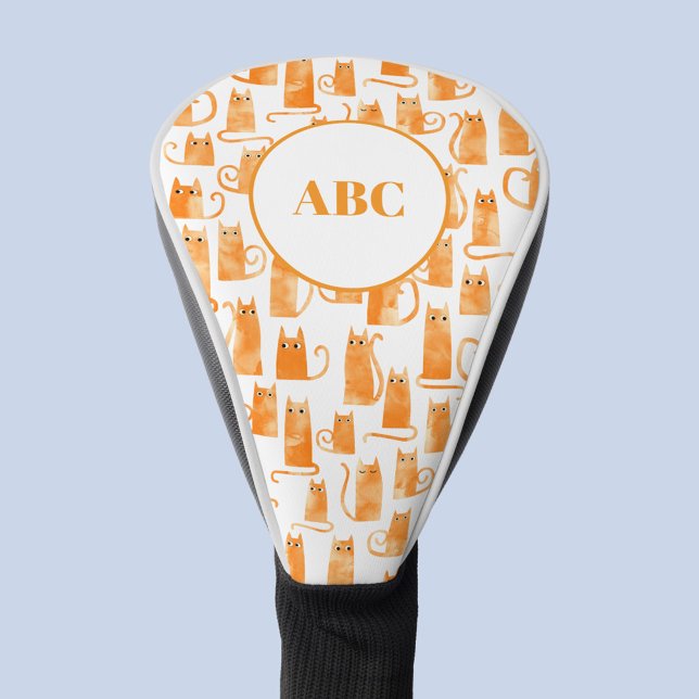 Funda Para Palo De Golf Orange Ginger Cat Monogram Intials Personalized (Fun watercolor orange ginger cat pattern monogram initials personalized golf head cover)