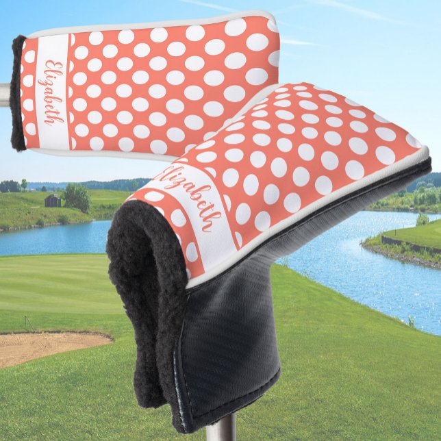 Funda Para Palo De Golf Orange polka dot golf head cover custom name (Subido por el creador)
