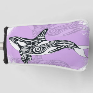 Funda Para Palo De Golf Orca Ballena Cepillada con Doodle Tribal Rosa