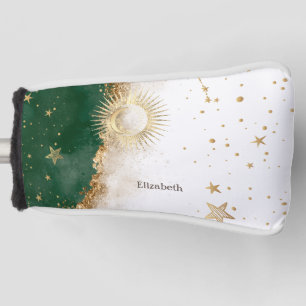 Funda Para Palo De Golf Oro Celestial Sol Y Luna Estrellas Verde