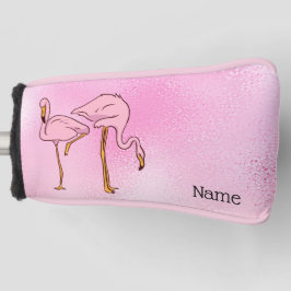 Funda Para Palo De Golf Pájaro Flamingo Rosa en fondo rosado