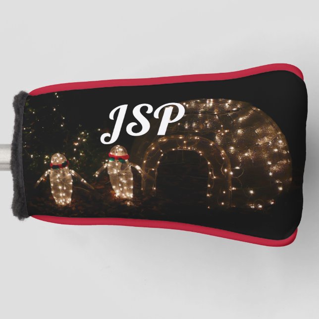 Funda Para Palo De Golf Pantalla de luz de feriado de pingüinos (Anverso)