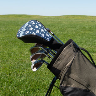 Funda Para Palo De Golf Papas de perro, garras blancas, corazones azules, 