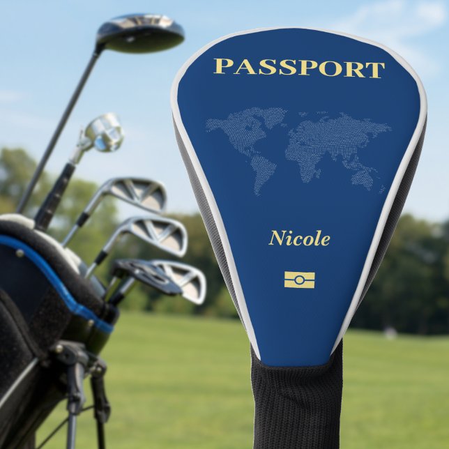Funda Para Palo De Golf Pasaporte al mapa del mundo azul (Blue World Map Passport Golf Head Cover)