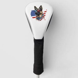 Funda Para Palo De Golf Pastor alemán con bandera estadounidense amo a un 