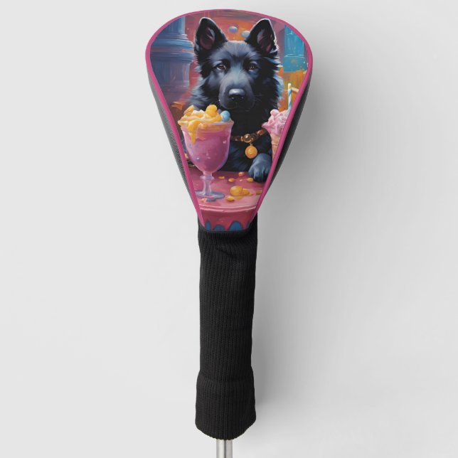Funda Para Palo De Golf Pastor alemán negro, helado (Anverso)