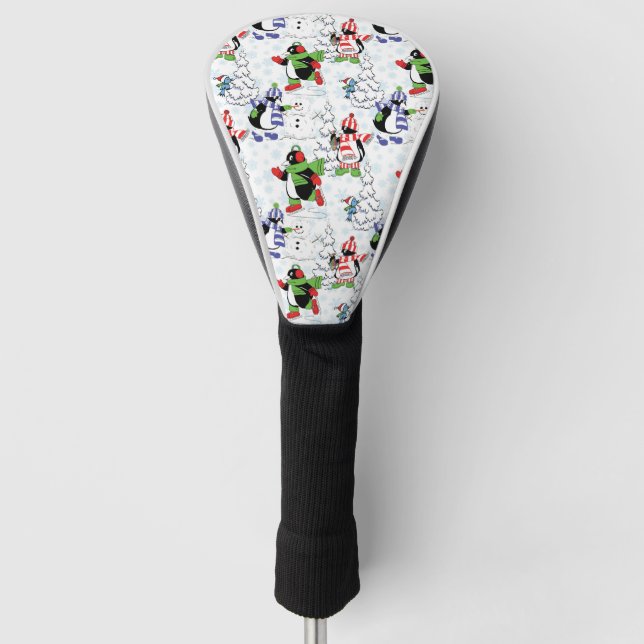 Funda Para Palo De Golf Patinaje sobre hielo de pingüino navidad (Anverso)