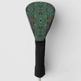 Funda Para Palo De Golf Patrón abstracto retro alucinante de negro y verde