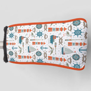 Funda Para Palo De Golf Patrón blanco gris verde azulado de temática náuti