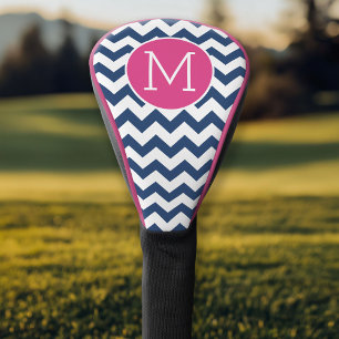 Funda Para Palo De Golf Patrón Chevron con monograma - Rosado caliente de