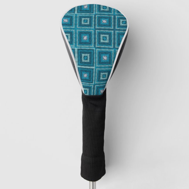 Funda Para Palo De Golf Patrón cuadrado de grano azul (Anverso)