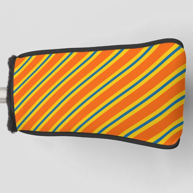 Funda Para Palo De Golf Patrón De Banda Azul, Naranja Y Amarillo Negrita (Anverso)