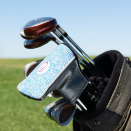 Funda Para Palo De Golf Patrón de cachemira azul y monograma rosa