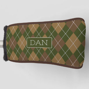 Funda Para Palo De Golf Patrón de Camo de Argyle Verde y Marrón con inicia