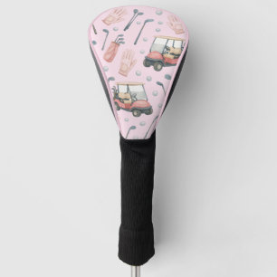 Funda Para Palo De Golf Patrón de carrito de golf rosa pálido para damas