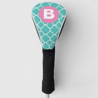 Funda Para Palo De Golf Patrón de cuatro hojas en verde azulado con monogr