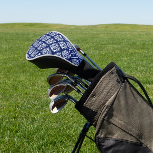 Funda Para Palo De Golf Patrón de damasquetas florales blancas y azules