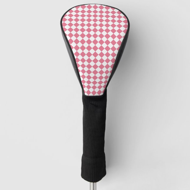 Funda Para Palo De Golf Patrón de diamante del verificador blanco rosa (Anverso)