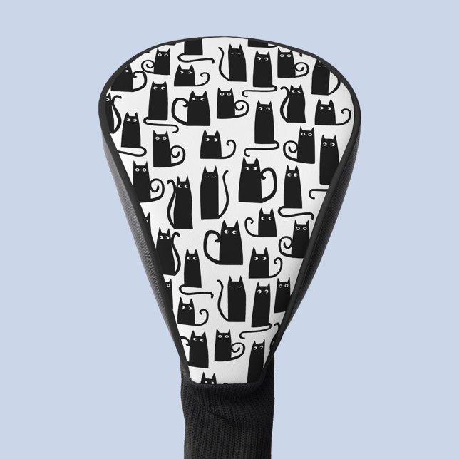 Funda Para Palo De Golf Patrón de gato negro (Black cat fun pattern black and white golf head cover)