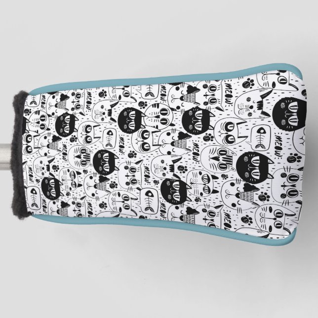 Funda Para Palo De Golf Patrón de gatos blancos negros (Anverso)