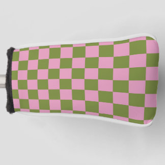 Funda Para Palo De Golf Patrón de gingham a cuadros rosa verde