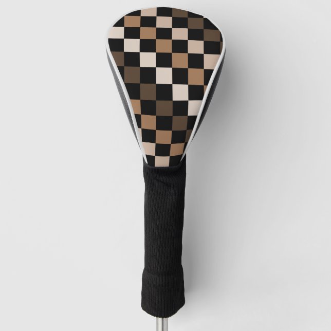 Funda Para Palo De Golf Patrón de Gingham negro negro marrón (Anverso)