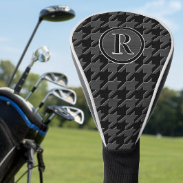 Funda Para Palo De Golf Patrón de Houndstooth de Monograma en Madera Negra