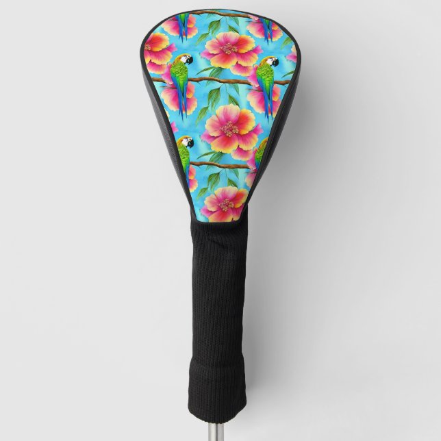 Funda Para Palo De Golf Patrón de loro tropical y flor (Anverso)