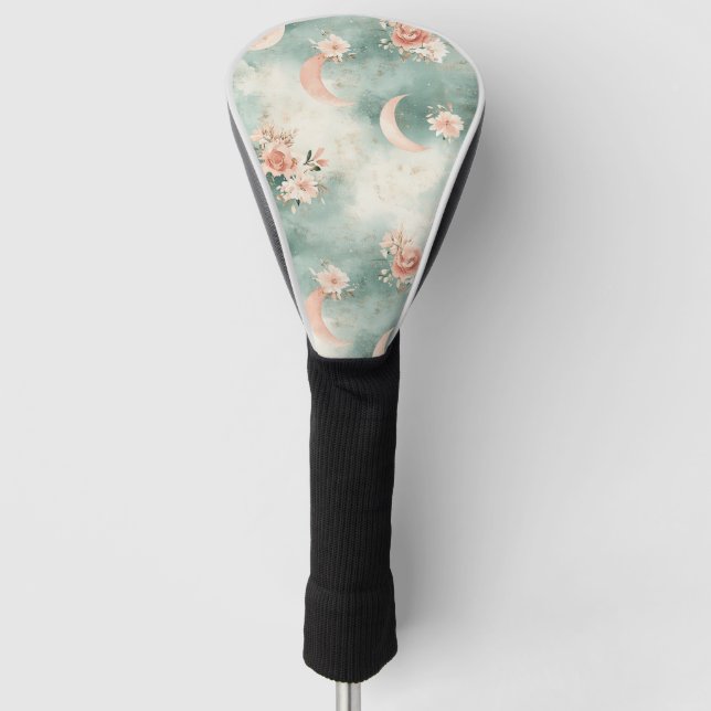 Funda Para Palo De Golf Patrón de Luna Floral Boho Celestial (7) (Anverso)