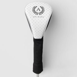 Funda Para Palo De Golf Patrón de lunares con monograma de laurel en blanc