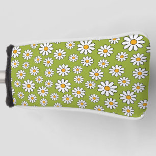 Funda Para Palo De Golf Patrón de margarita floral verde y blanca
