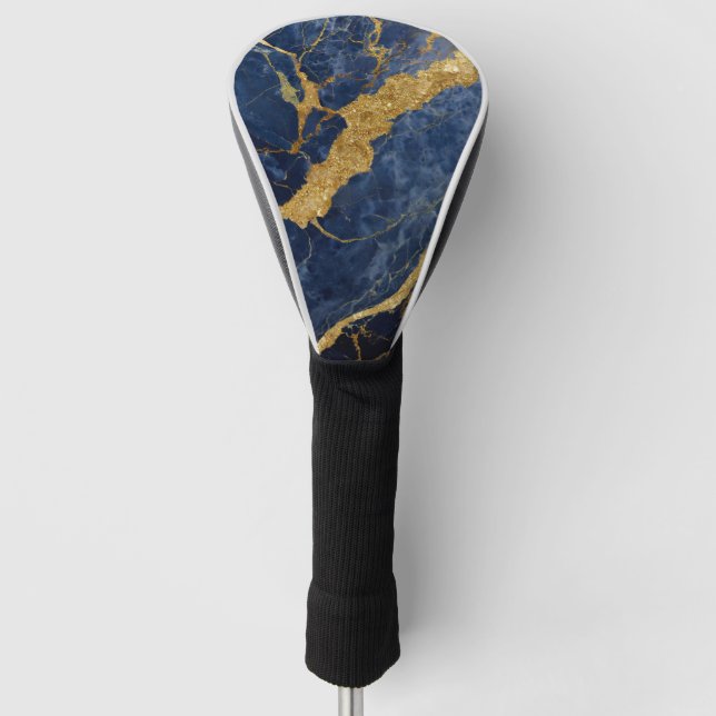 Funda Para Palo De Golf Patrón de mármol azul con oro (Anverso)